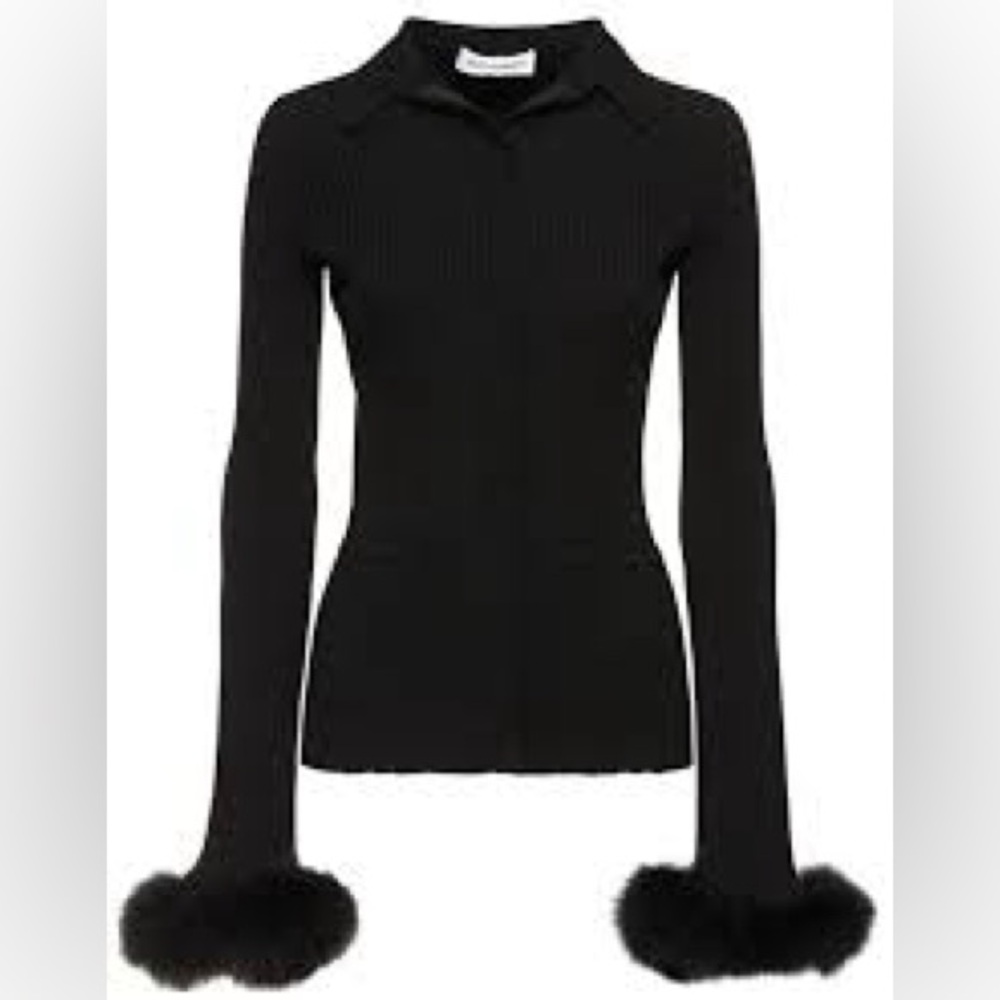MACH & MACH Stretch rib knit viscose top w/ feathers S